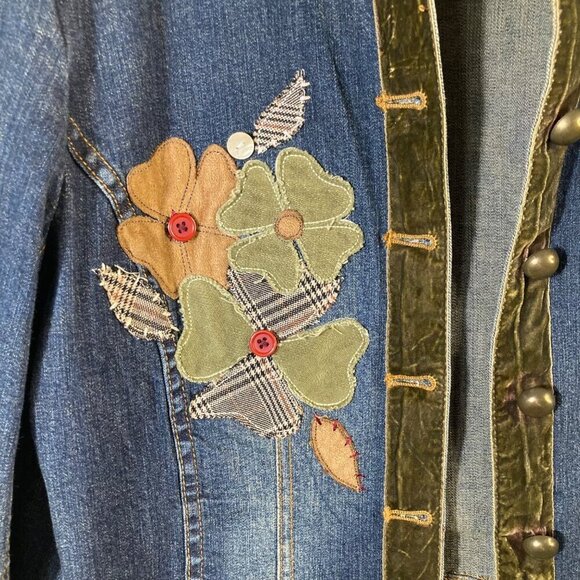 Womens Vintage‎ West Palm Blues Embroidered Denim Jacket Flowers Blue M - Picture 7 of 9